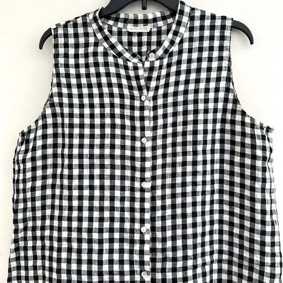 EILEEN FISHER || Sleeveless Black and White Linen Tunic Top. Sz. XL - Picture 8 of 16